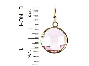 Pink Round Cut Faceted Lucite Stone Metal Frame Fish Hook Earrings