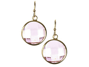 Round Cut Faceted Lucite Stone Metal Frame Fish Hook Earrings