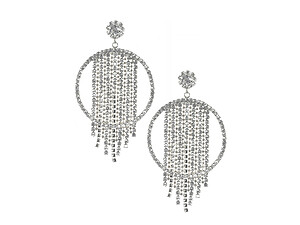 Silvertone Drop Rhinestone Wedding Formal Post Pin Earrings