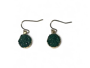 Green Shimmer Finish Druzy Style Stone Metal Fish Hook Earrings