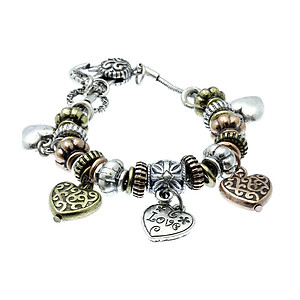 Multi-Colored Love Heart Link Bracelet