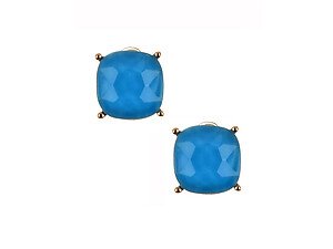 Aqua Blue Cushion Cut Faceted Lucite Stone Metal Setting Post Pin Earrings