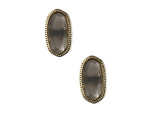 Black Oval Faceted Lucite Stone Metal Frame Post Pin Earrings