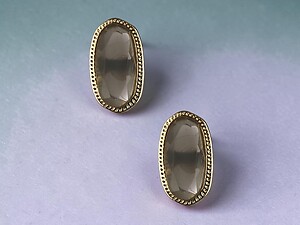 Black Oval Faceted Lucite Stone Metal Frame Post Pin Earrings