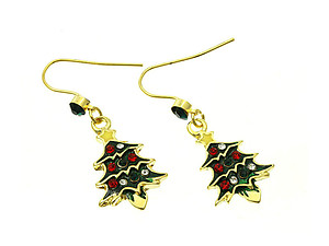 Goldtone Christmas Tree Fish Hook Earrings