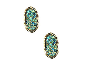 Blue Druzy Oval Faceted Lucite Stone Metal Frame Post Pin Earrings
