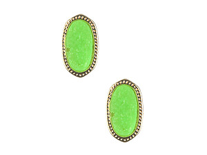 Green Druzy Oval Faceted Lucite Stone Metal Frame Post Pin Earrings