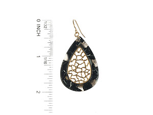 Black Matte Finish Metal Filigree Teardrop Natural Stone Finish Earrings