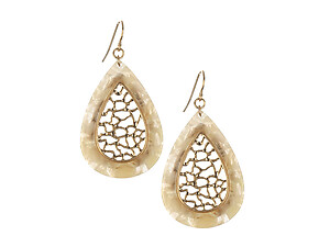 Natural Matte Finish Metal Filigree Teardrop Natural Stone Finish Earrings