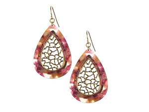 Matte Finish Metal Filigree Teardrop Natural Stone Finish Earrings