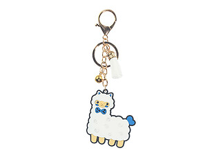 White Sheep Tassel Faux Suede & Rubber Key Chain Handbag Charm