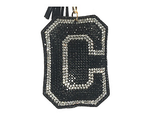 Black Initial C Tassel Bling Faux Suede Stuffed Pillow Key Chain Handbag Charm