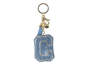 Blue Initial C Tassel Bling Faux Suede Stuffed Pillow Key Chain Handbag Charm