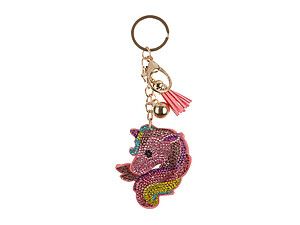 Unicorn Head Tassel Bling Faux Suede Stuffed Pillow Key Chain Handbag Charm