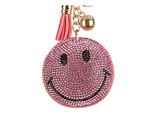 Pink Emoji Tassel Bling Faux Suede Stuffed Pillow Key Chain Handbag Charm