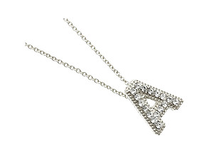 Crystal Stone Paved 'A' Initial Pendant Necklace in Silvertone
