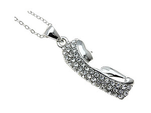 Crystal Stone Prayer Woman Necklace in Silvertone