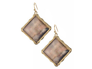 Natural Faceted Rhombus Stone Metal Frame Fish Hook Earrings