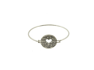 Silvertone Message Metal Heart Love Wire Bangle Bracelet