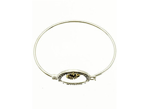 Rhodium Tone Message Metal Owl Charm Bangle Bracelet