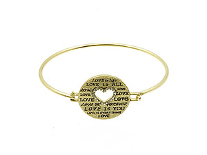 Goldtone Message Metal Heart Love Wire Bangle Bracelet