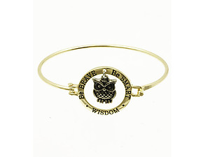Goldtone Message Metal Owl Charm Bangle Bracelet