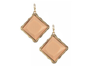 Peach Faceted Rhombus Stone Metal Frame Fish Hook Earrings