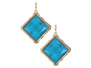 Speckled Blue Faceted Rhombus Stone Metal Frame Fish Hook Earrings