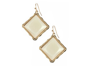 White Faceted Rhombus Stone Metal Frame Fish Hook Earrings