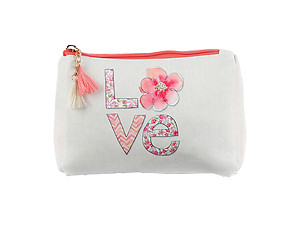 Orange Multi Color Love Vinyl Carry-All Pouch Bag Accessory with Tassel