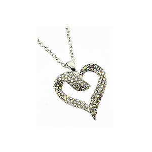 Aurore Boreale Crystal Stone Pave Heart Necklace in Silvertone