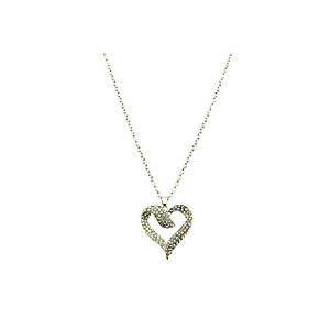 Aurore Boreale Crystal Stone Pave Heart Necklace in Silvertone