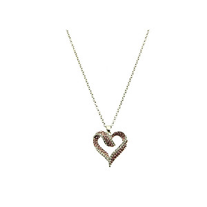 Pink Crystal Stone Pave Heart Necklace in Silvertone