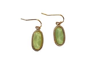 Light Green Oval Faceted Lucite Stone Metal Frame Fish Hook Earrings