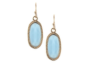 Light Blue Oval Faceted Lucite Stone Metal Frame Fish Hook Earrings