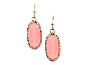 Pink Oval Faceted Lucite Stone Metal Frame Fish Hook Earrings