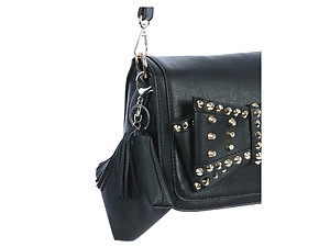 Black Faux Leather Zip Closure Tassel Coin Pouch Keychain