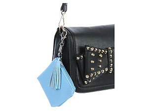 Blue Faux Leather Zip Closure Tassel Coin Pouch Keychain