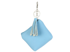 Blue Faux Leather Zip Closure Tassel Coin Pouch Keychain