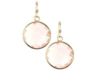 Peach Round Cut Faceted Lucite Stone Metal Frame Fish Hook Earrings