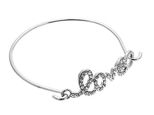 LOVE Crystal Stone Thin Hook Bangle Bracelet