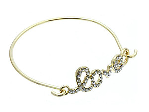 LOVE Crystal Stone Thin Hook Bangle Bracelet