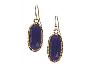 Dark Purple Oval Faceted Lucite Stone Metal Frame Fish Hook Earrings