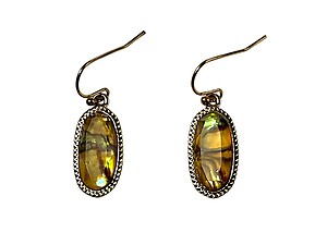 Lt. Natural Stone Pattern Oval Faceted Lucite Stone Metal Frame Fish Hook Earrings