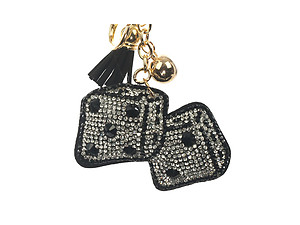 Black Dice Tassel Bling Faux Suede Stuffed Pillow Key Chain Handbag Charm