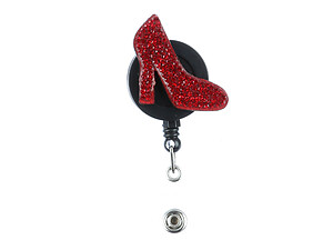 Red Shoe Retractable Bling Pave Crystal Stone Reel ID Badge Holder