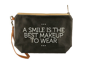 A Smile Message Print Vinyl Carry All Pouch Bag Accessory w/ Wrist Strap