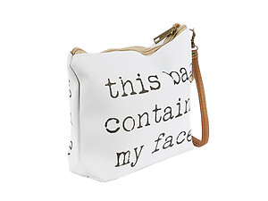My Face White Message Print Vinyl Carry All Pouch Bag Accessory w/ Wrist Strap