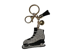 Ice Skate Tassel Bling Faux Suede Stuffed Pillow Key Chain Handbag Charm