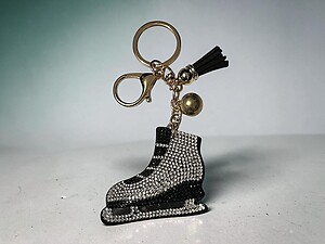 Ice Skate Tassel Bling Faux Suede Stuffed Pillow Key Chain Handbag Charm